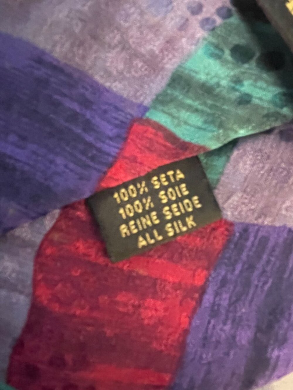 Zanzara Carnaval De Venise Mens Silk Tie Multicolor Geometric Patchwork Design - Picture 3 of 6